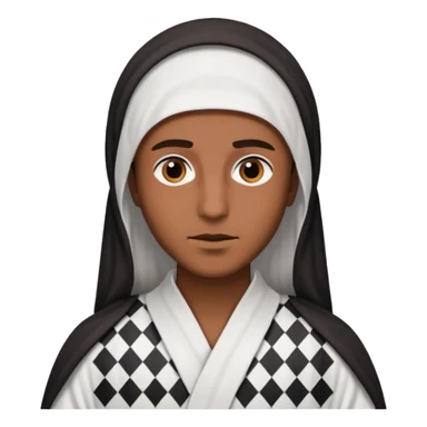 Una persona morena que solo se le vea la cara con una bata de arabe en la cara color blanco con cuadros negros sticker