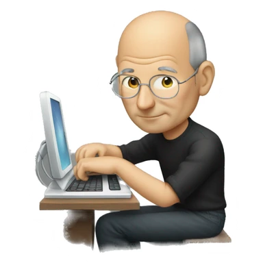 Steve jobs tying on his phonr sticker