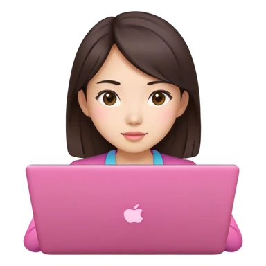 Brunette Asian girl working pink laptop sticker