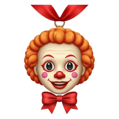 clown face emoji with a bronze emoji medal on a ribbon under the chin sticker