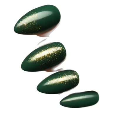 Dark geeen almond shaped nails with gold sparkles sticker