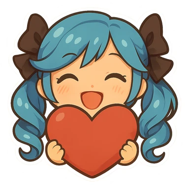 Make the heart much bigger and have Gwen's chibi hands holding the heart, keep happy expression, only head and hands visible. Variation 3. The style should be consistent with the original image. sticker