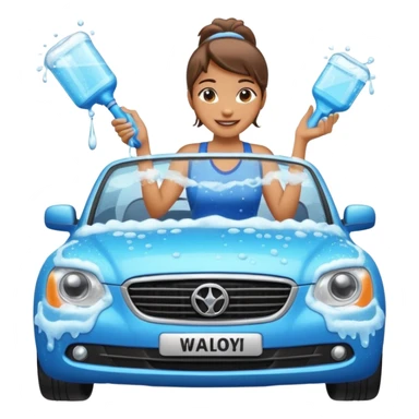 car washer woman with car  sticker