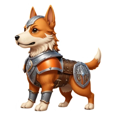 valorous Viking dog in Valhalla, detailed armor, heroic pose, glowing sky sticker