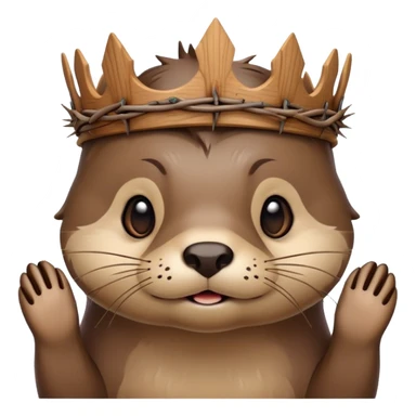 cute confused otter face with wood asymmetric Crown of thorns sticker