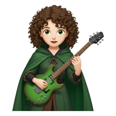 Brown eyes, brown hair curly forest witch playing electric guitar sticker