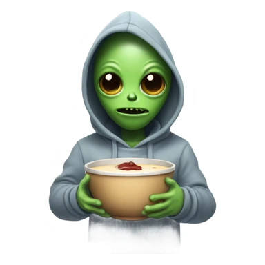 Alien wearing hoodie with pudding sticker