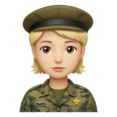 a soldier with short blonde hair in camo man in a beret  sticker
