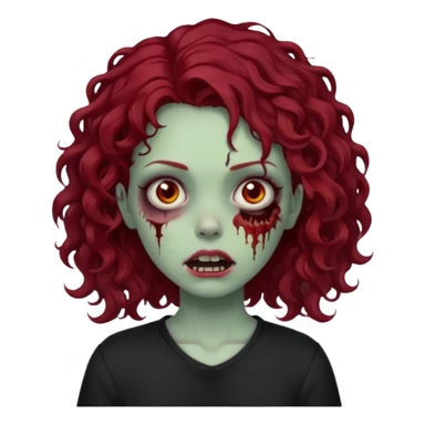 zombie girl with curly dark red hair with a side part and black shirt   sticker