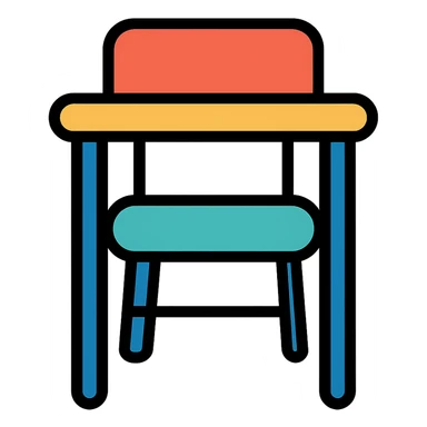 school desk viewed from front, lineal color icon with black outlines sticker