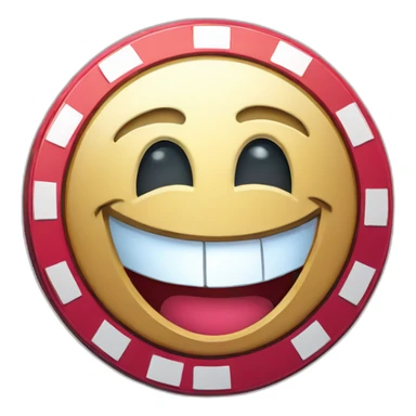 a casino chip mascot with cartoon happy face sticker