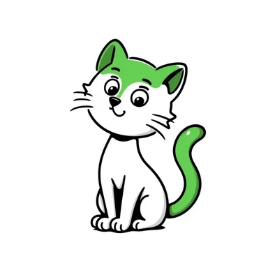 a cat with green hair, hand drawn doodle style sticker