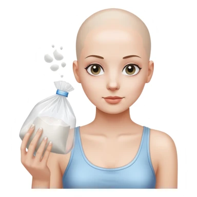 Bald girl holding a clear plastic bag with white powder  sticker