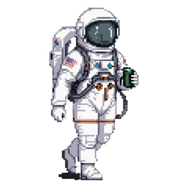 astronaut in white space suit with large helmet, gloves and life-support backpack exploring sticker