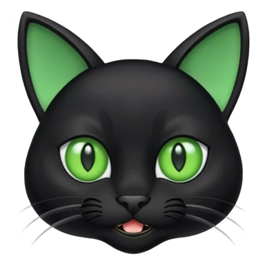 Black cat with large ears and green eyes with small fangs sticker