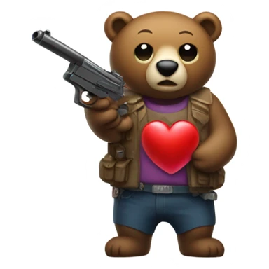 bear shooting hearts from gun sticker