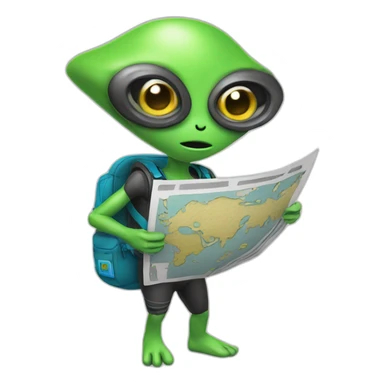 alien wearing a fanny pack and holding a map sticker