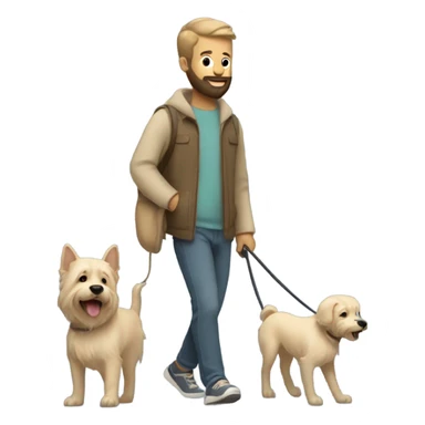 Bearded man taking his short hair beige dog for a walk  sticker