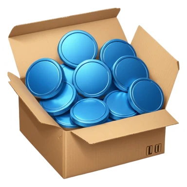 blue coins in a cardboard package sticker