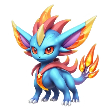 Futuristic volcanic elemental badass cool tough evil Suicune-Bayleaf-Celebi-Pokémon-Fakémon-hybrid-creature sticker
