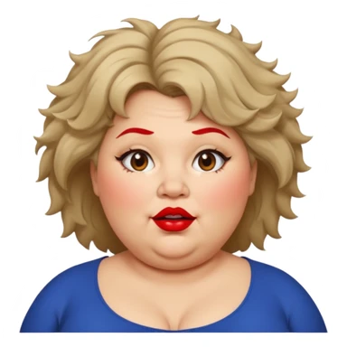 fat lady with double chin and messy hair remove the lipstick on chin and add red lipstick sticker