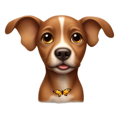 a brown baby dog with a butterfly on his nose sticker