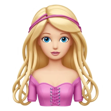 plastic barbie doll tightly bound with tangled AUX cables. sticker