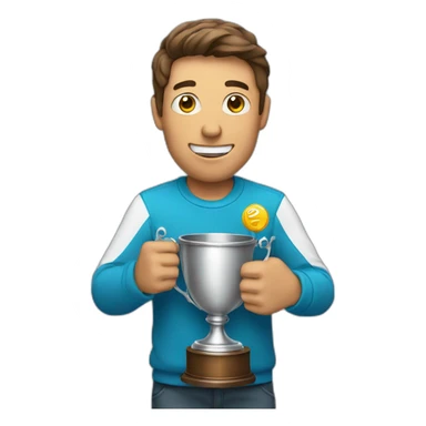 man holding prize cup sticker