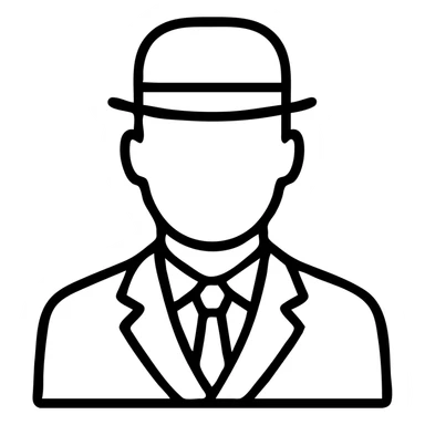 man in a vintage black and white suit, no facial hair, outlined icon sticker