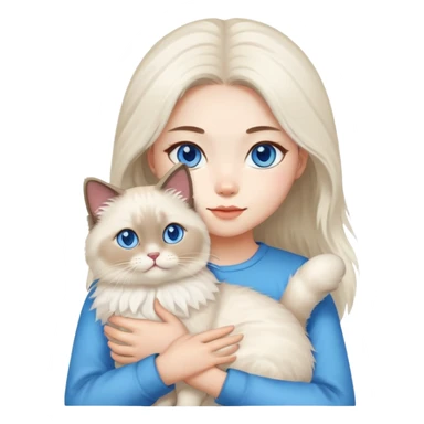 Asian girl holding a fluffy ragdoll cat with blue eyes and colorpoint fur sticker