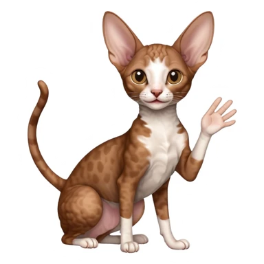 brown colored cornish rex cat waving sticker