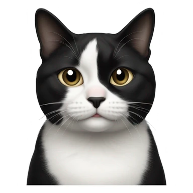 tuxedo cat that has mostly black and white, starting at the her bottom lip and extending down the center of her belly, except for a small black splotch on her chin slightly off-center to the left, and a tiny white mustache directly under her black nose.  sticker