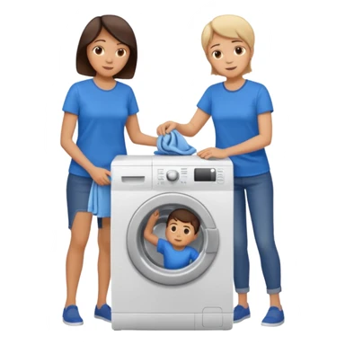 Mother and boy putting clothes in the washing machine sticker