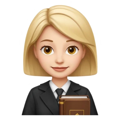 female lawyer emoji, smiling, with law book sticker