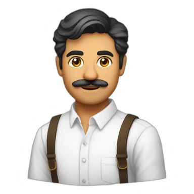 Jayendrasinh Solanki as Developer in white shirt with sleeve up and mustach sticker