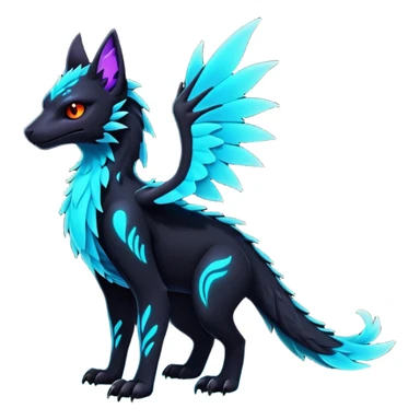 Black Dark Exotic Beaked Feathery Nocturnal Neon-glowing Abyssal Nightly Abyss-Cat-Gryphon-Salandit-Nargacuga-Silvally-Vernid-Sergal-Fakémon-Hybrid-Creature (full body) sticker