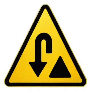 alert road sign tirangular shape, with yellow background and clear black color exclamation  mark ("!") at center sticker