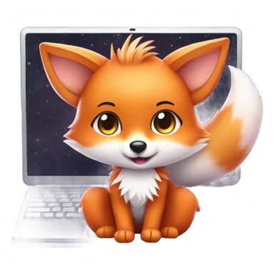 detailled kawaii fox on laptop sticker
