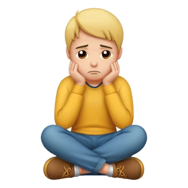 A person sitting with sad feeling sticker