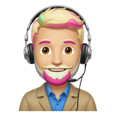 a sales agent with headphones and beard blonde hair smile sticker