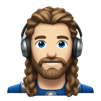Thor-like hair, beard, blue eyes, brown hair, 35-year-old shy man with headphones on sticker
