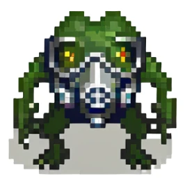 a frog wearing a gas mask, lurking in the shadows like a stalker sticker
