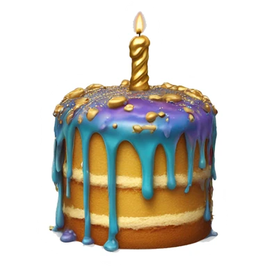 Realistic isolated colorful cake with metallic gold icing dripping from top and all down along the cake sticker
