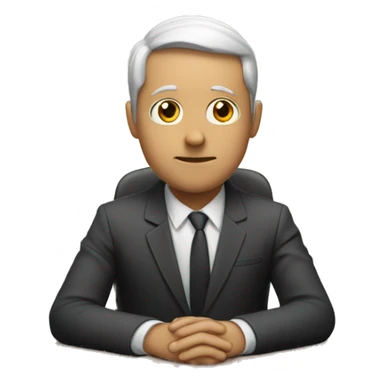 emoji of someone sitting at a desk hands closed together; serious looking sticker