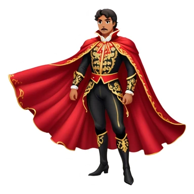 Spanish Matador – Cinematic Realistic Spanish Matador, portrayed in an ornate traje de luces with a flowing red cape, standing poised in a classic bullring with swirling dust and dramatic light, his intense expression and elegant stance capturing both bravery and artistry. sticker