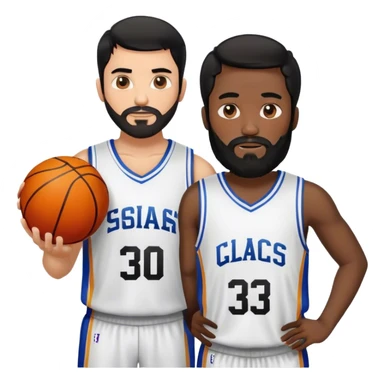 A man in his 30s black hair and bearded man with basketball jersey  sticker