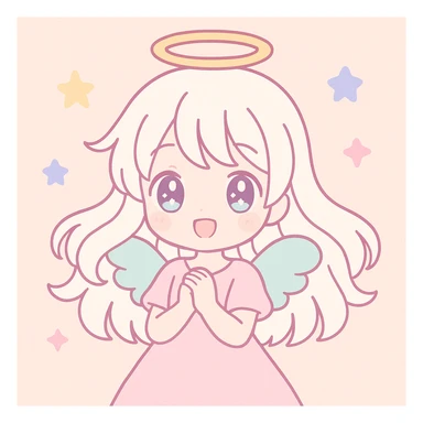 white angel girl, anime style, flowing hair, delicate wings, sparkling eyes sticker