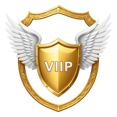 Gold shield with white wings and VIP text in the center sticker