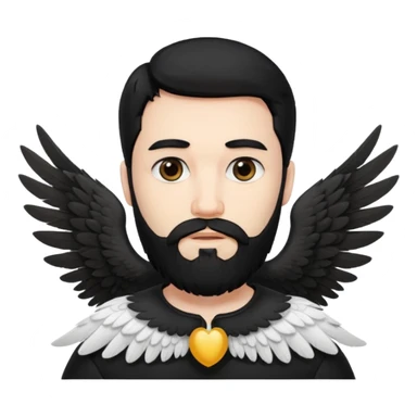 black hair, bearded man angel sticker