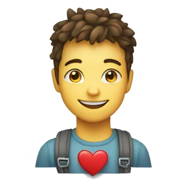 A smiling teenager holds a heart that is made up of small squares sticker